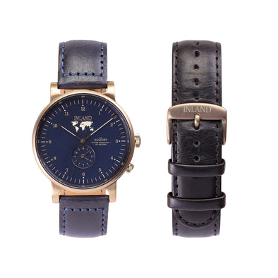 Buy gorgeous design watches online shipping worldwide / Watch THE AUGUST - ANTIQUE GOLD / NAVY - maison-inland - best designed watch shop online quality durable wristwatches / made in Canada