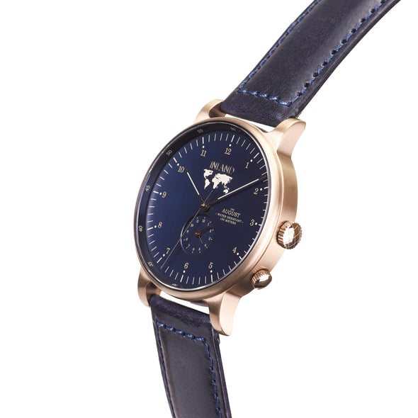 Buy incredible design watches online shipping worldwide / Watch THE AUGUST - ANTIQUE GOLD / NAVY - maison-inland - best designed watch shop online quality durable wristwatches / made in Canada